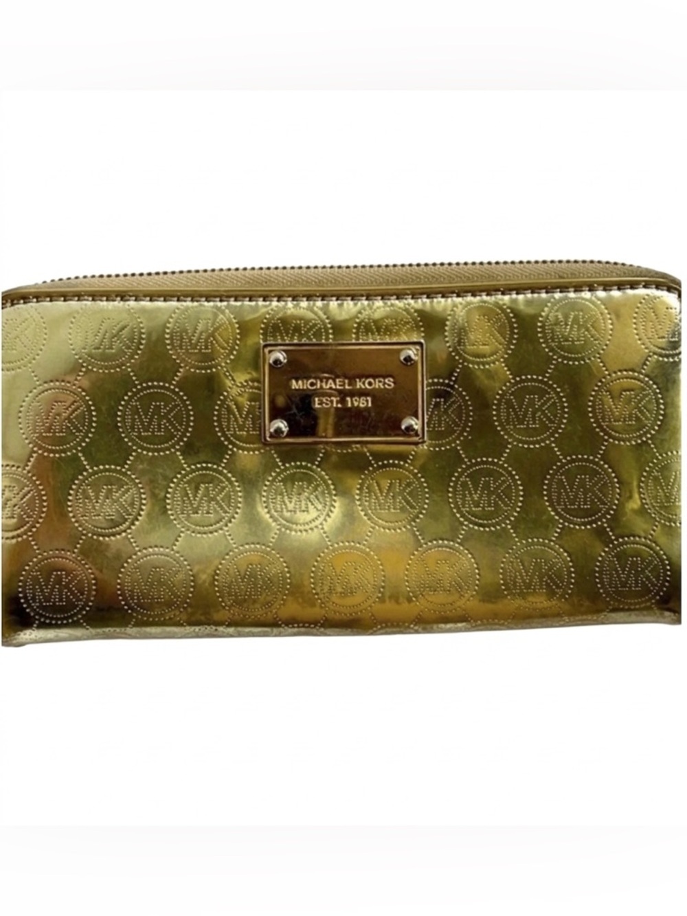 Michael Kors Gold metallic leather Jet Set Zip Around Wallet